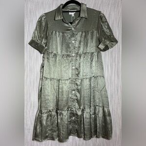 Chic Olive Button-Down Long Sleeve Dress